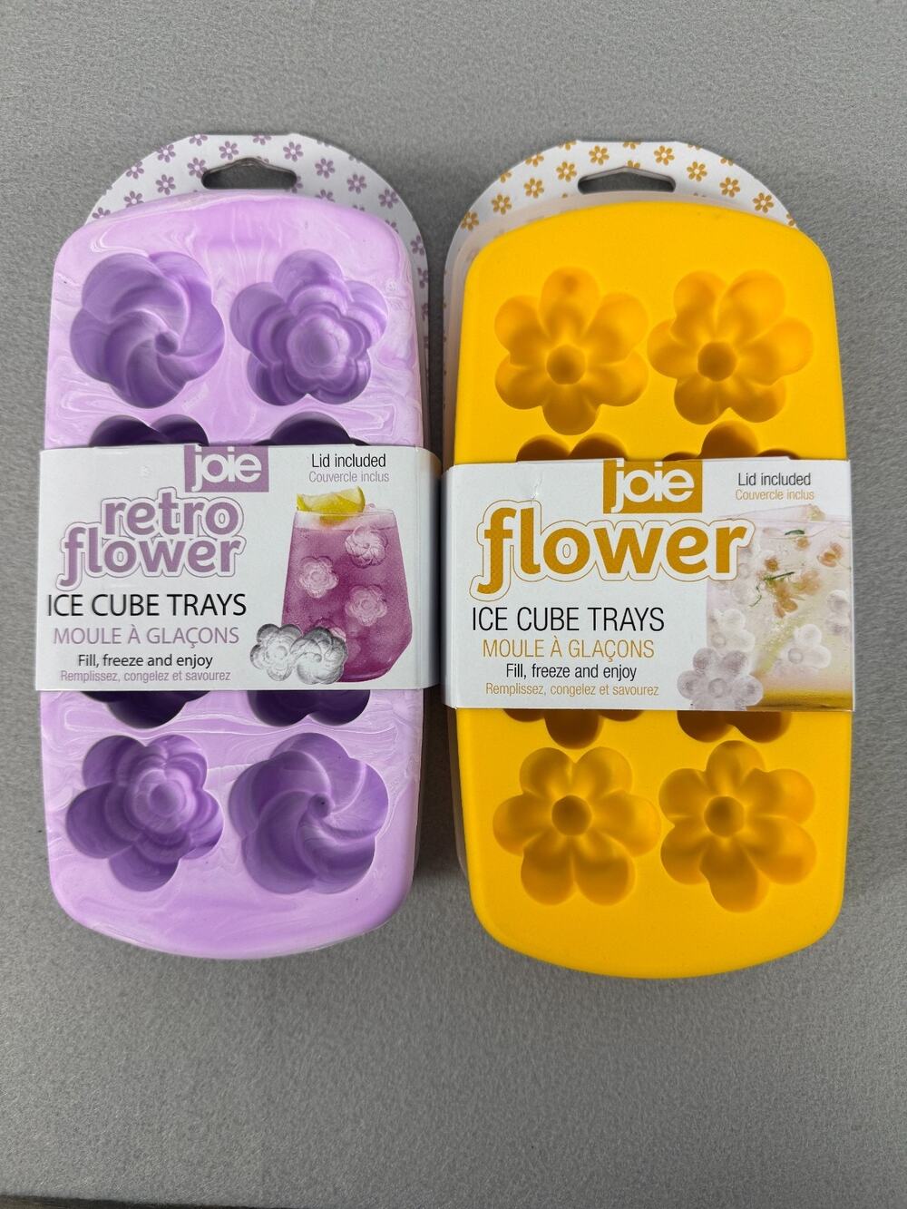 Two Joie Retro Flower Shape Ice Cube Trays with Lids New BPA free